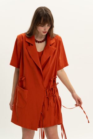 Burnt orange!-oversized blazer with bows