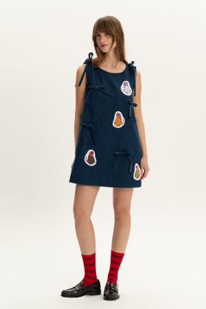 Patchy cat denim-mini dress